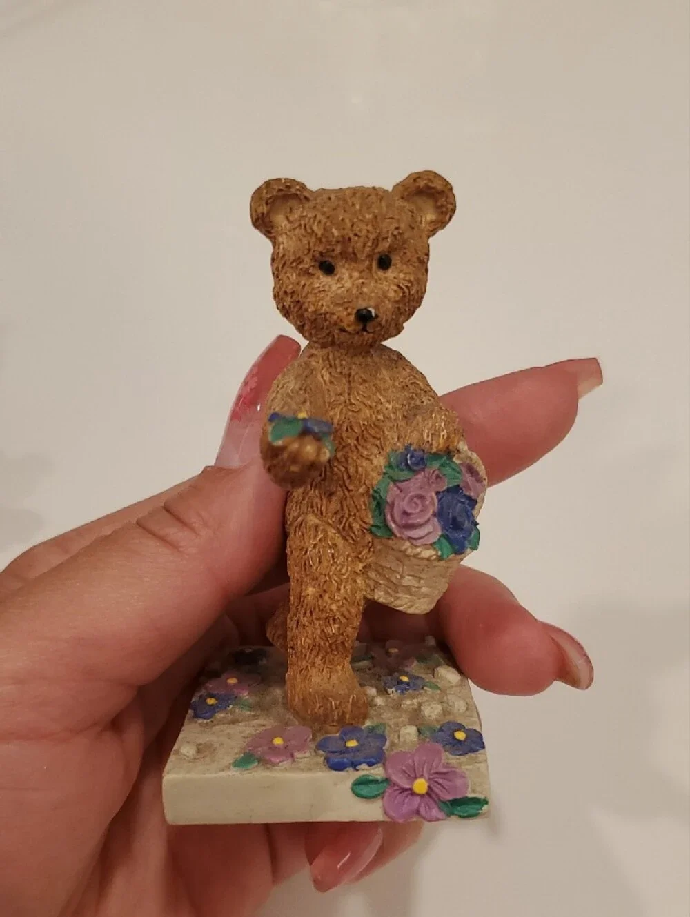 Avon Brown Bear Trio Figurines with Purple and Green Accents